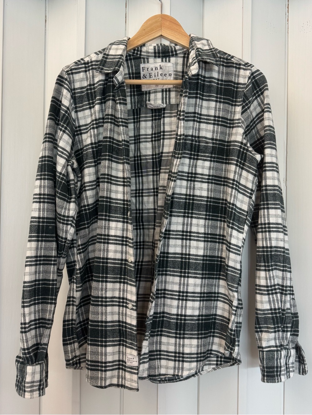 Frank & Eileen Dark Green and White Plaid Flannel Button-Down Shirt